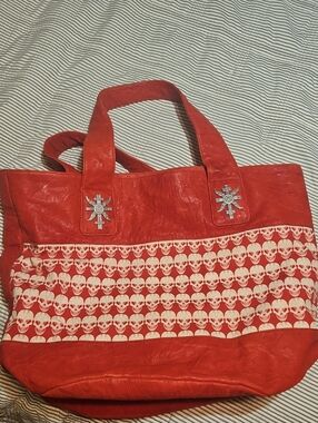 Red Skull-Print Tote Bag - Unbranded